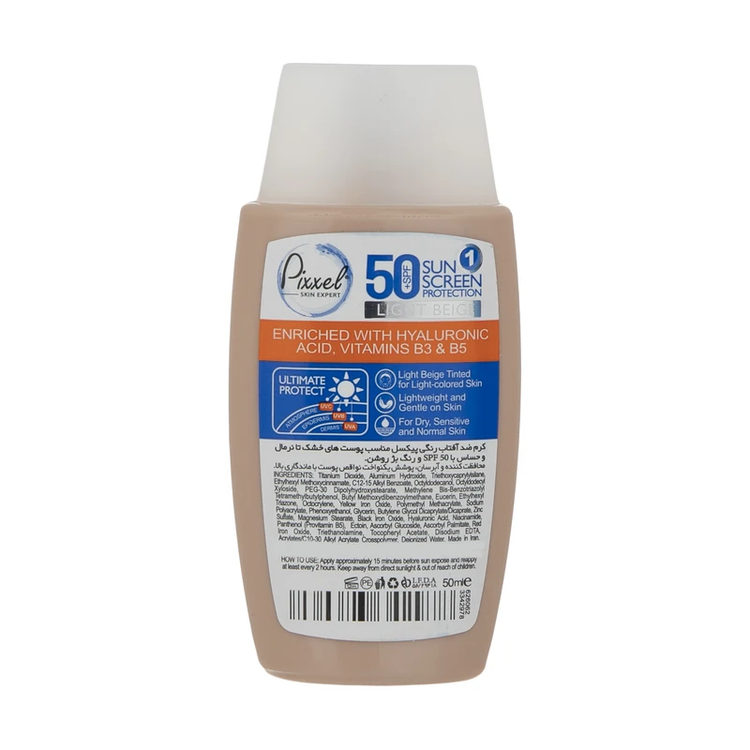 7 کرم ضد آفتاب رنگی پیکسل مدل بژ روشن مناسب پوست خشک و حساس Pixxel Light Beige Tinted Sunscreen Cream SPF50+ For Dry And Sensitive Skin ضدافتاب ضد افتاب ضدآفتاب افتاب کده آفتاب کده