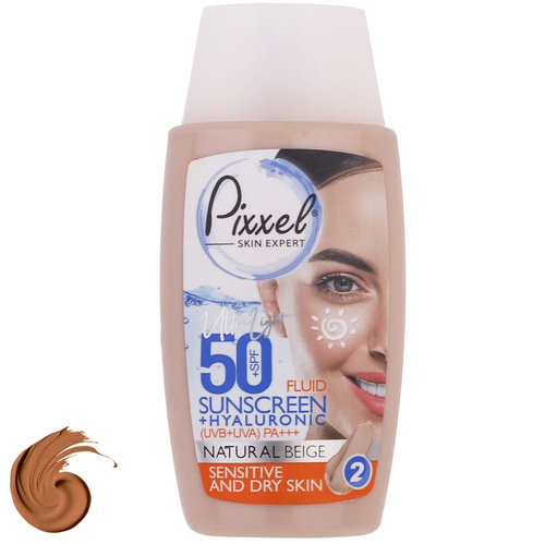 1 فلوئید ضد آفتاب SPF50 پیکسل رنگی بژ طبیعی مناسب پوست خشک و حساس Pixxel Natural Beige SPF50 Sunscreen Fluid for Dry and Sensitive Skin 50ml ضدافتاب ضد افتاب ضدآفتاب آفتاب کده افتاب کده