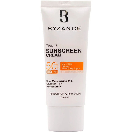 1 کرم ضد آفتاب +SPF50 بیزانس مناسب پوست خشک و حساس Byzance High Sun Protection Cream Foundation SPF50+ آفتاب کده افتاب کده آفتابکده افتابکده