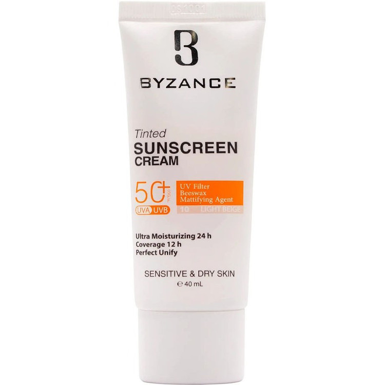 1 کرم ضد آفتاب +SPF50 بیزانس مناسب پوست خشک و حساس Byzance High Sun Protection Cream Foundation SPF50+ آفتاب کده افتاب کده آفتابکده افتابکده