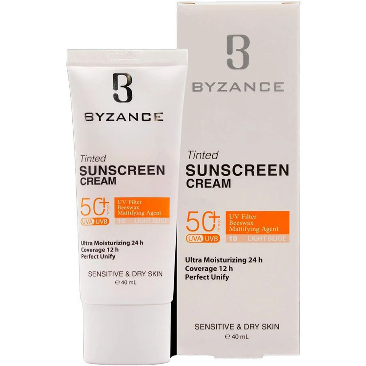 4 کرم ضد آفتاب +SPF50 بیزانس مناسب پوست خشک و حساس Byzance High Sun Protection Cream Foundation SPF50+ آفتاب کده افتاب کده آفتابکده افتابکده