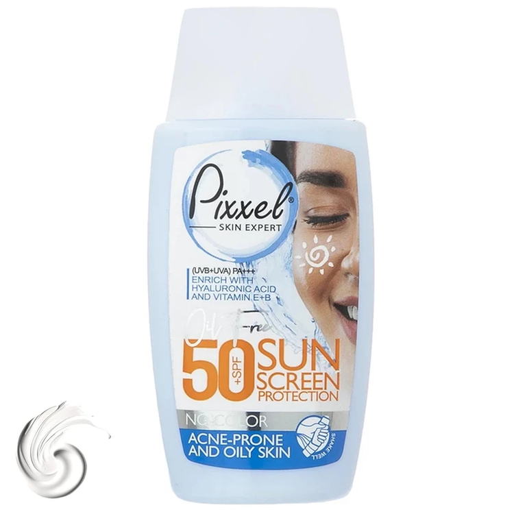 1 کرم ضد آفتاب بی رنگ پیکسل SPF50+ مناسب پوست چرب و جوش دار